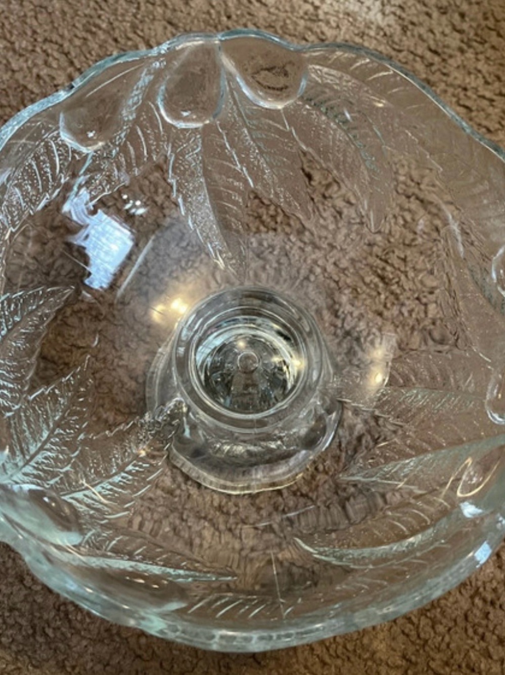 Clear vintage Leaf-Embossed Glass Serving Bowl